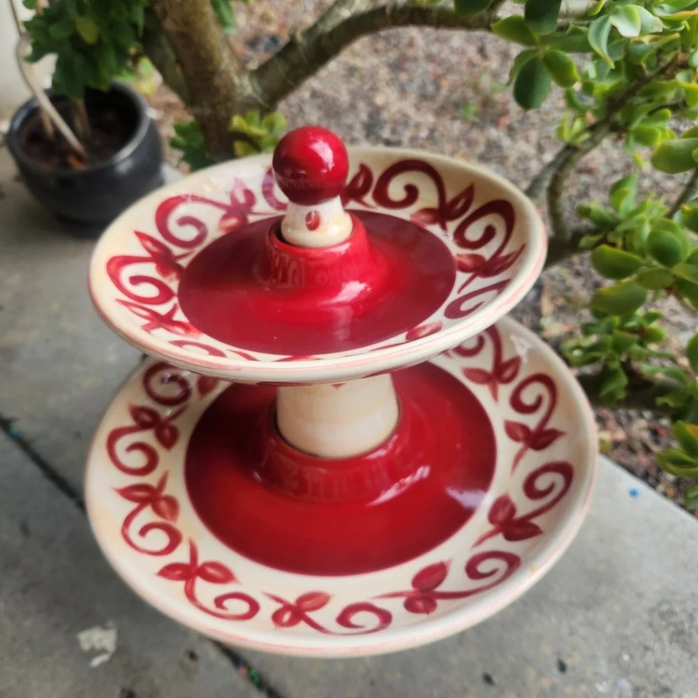 Pier 1 Hand Painted‎ Earthenware 2-Tier Dessert Serve Tray Discontinued Vallarta